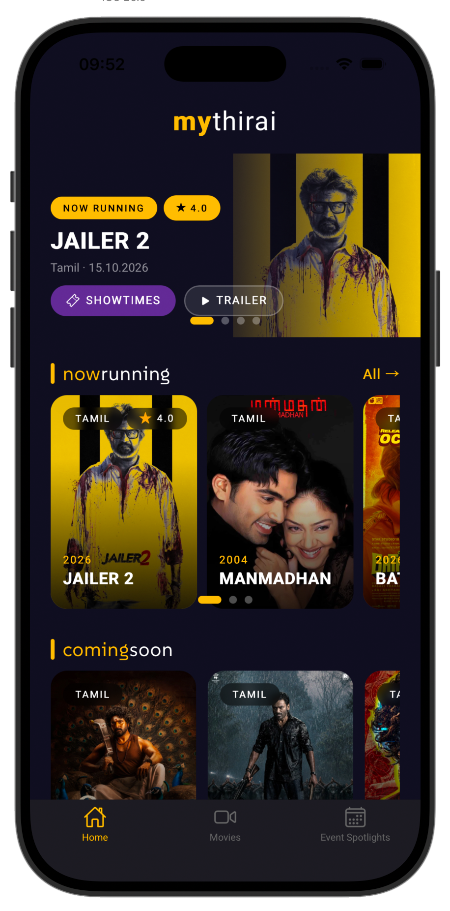 myThirai app home screen on a phone